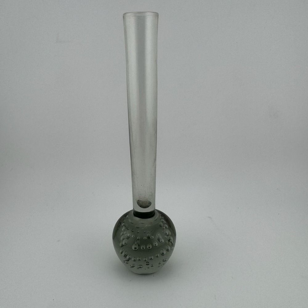 Bud‎ Vase 6in Smoke Gray Mid-Century Controlled Bubble Glass